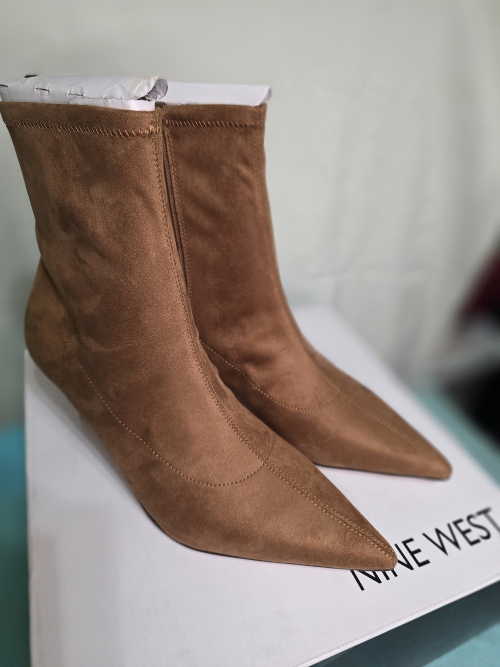 Nine West Tan Suede Pointed-Toe Ankle Boots